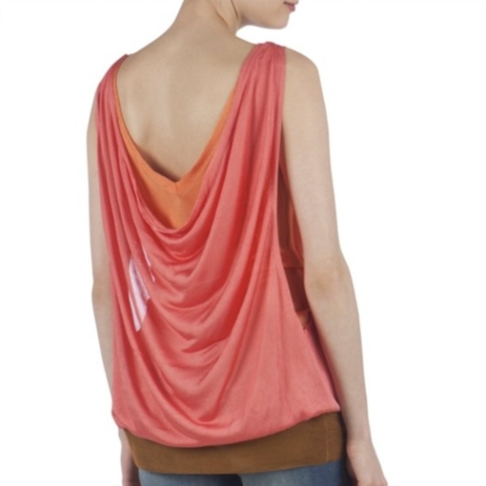 Ted Baker Knit Top Size XS Double Layer Pink Coral Orange Tunic Bubble Hem